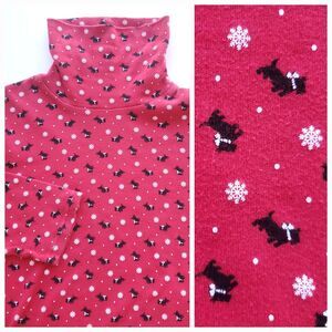 Scottie Dog Turtleneck Shirt Womens M (8-10) Red Christmas Snowflakes White Stag